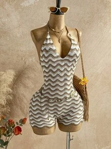 Soleia 性感吊带镂空金属海星连体裤，露背系带设计，适合度假、约会、下午茶、假日、音乐节、波西米亚风、海滩、夏季等场合。 - 彩色 - 查看 4