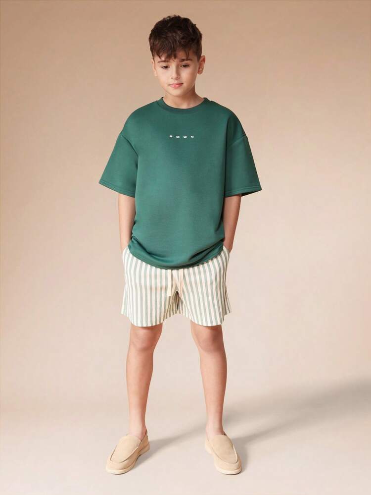 Yacht Print Tee And Striped Shorts Set