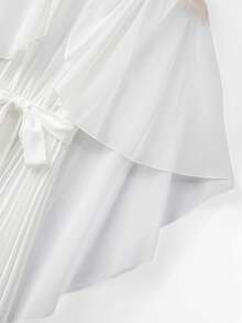 Franclia Women's Solid Color Round Neck Elegant Rhinestone Decor Pleated Dress - White - View 3