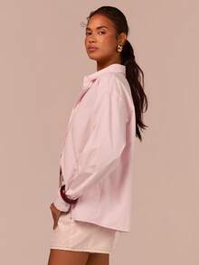 COSMINA Áo sơ mi nữ dáng rộng, màu trơn, cài cúc phía trước, tay dài, kiểu dáng thanh lịch, áo sơ mi cơ bản đa năng, áo sơ mi màu hồng, phù hợp cho công sở, mặc hàng ngày, áo sơ mi dáng rộng, áo sơ mi ngày Valentine, áo sơ mi thường ngày. - Màu Hồng baby - Xem 6