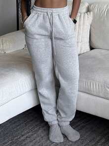 Tyla Gomez Women's Solid Color Drawstring Waist Pockets Casual Jogger Pants - Light Grey - View 3