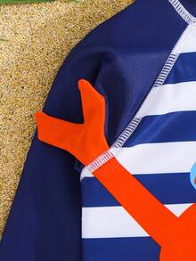 SHEIN Young Boy Cute Crab Pattern Knit One-Piece Swimsuit, Suitable For Beach, Vacation, Swimming - Blue - View 5