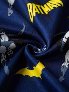 BATMAN X SHEIN 85th Young Boy Cartoon Full Print Knit Crew Neck Long Sleeve Top And Pants Snug Fit Pajama Set - Navy Blue - View 4
