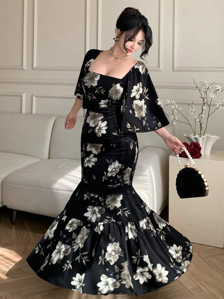 Women's Collared Short Sleeve Printed Dress, Elegant Resort Style Sundress