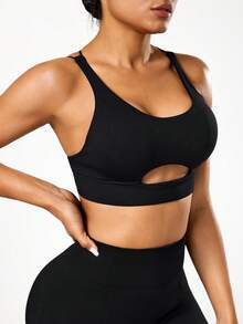 Seamluxe SHEIN Sport Seamless Sports Bra, Racerback Sports Bra, Enhancing Sports Bra, Criss-Cross Sports Bra - Black - View 3