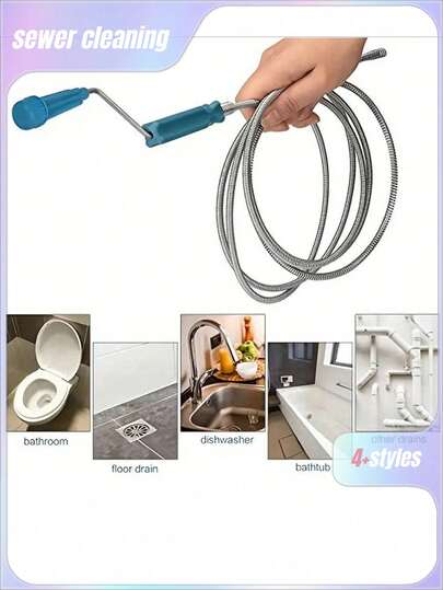 1 pieza de Limpiador de tuberías con diseño espiral accionado manualmente - Herramienta de limpieza de tuberías multifuncional, adecuada para cocina, baño y inodoro