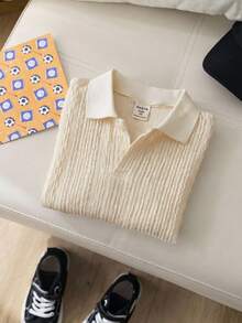 SHEIN 男童休闲Polo衫一件装，舒适时尚，百搭，面料柔软，适合春夏、返校、生日等场合穿着。 - 杏色 - 查看 3