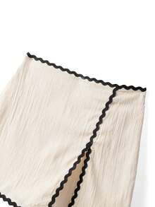 EMERY ROSE Women's Elegant Cream Textured Contrast Trim Regular Waist High Slit Shorts Skirt, Spring/Summer - Apricot - View 6