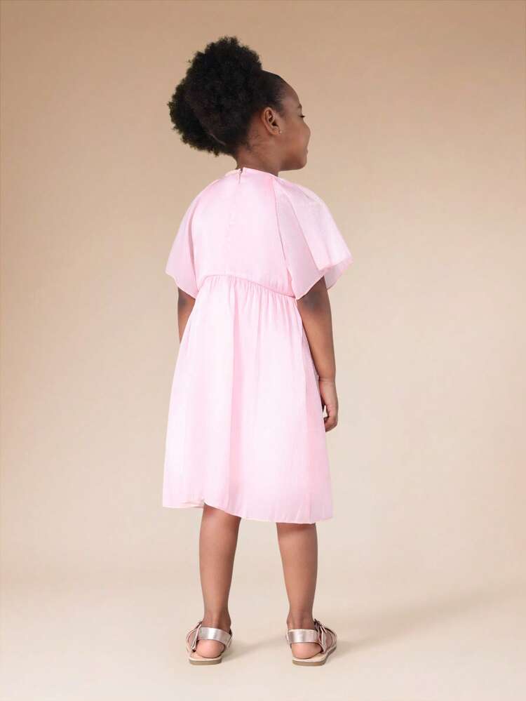 Sequin Bodice Puff Sleeve Dress With Ruffles