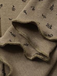 DAZY Ditsy Floral Women's Single-Breasted Long Sleeve Top And Pants Pajama Set - Olive Green - View 7