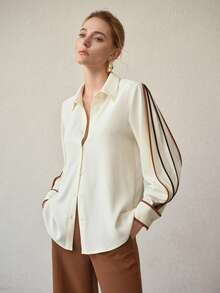 MOTF PREMIUM CONTRAST PIPING LONG SLEEVE SHIRT - Beige - View 4