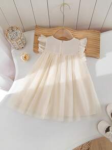 SHEIN Babygirl Cute & Elegant Apricot Floral Lace Mesh Cap Sleeve Dress - Apricot - View 5