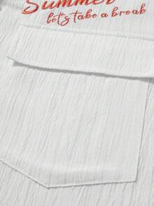 Manfinity Roghcode 男士白色提花梭织宽松工装口袋翻领短袖衬衫，撞色夏季刺绣，可单穿或叠穿，休闲度假风，INS热门款 - 白色 - 查看 7