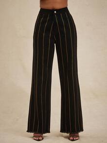 NYA SZN Quần jean cạp cao ống đứng dáng rộng phong cách đường phố đính sequin và đá quý màu đen cam, thích hợp cho các dịp lễ hội, thường ngày, mùa đông, Giáng sinh, đêm giao thừa, tiệc tùng, trang phục sang trọng và thanh lịch dành cho nữ. - màu đen - Xem 4