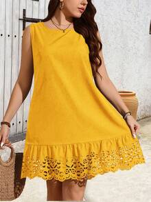 EMERY ROSE Đầm in họa tiết không tay cổ tròn dành cho nữ cỡ lớn - Màu vàng - Xem 4