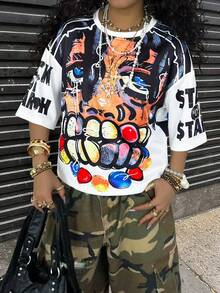 Rovax 女士全印花撞色圆领休闲短袖上衣 - 彩色 - 查看 4