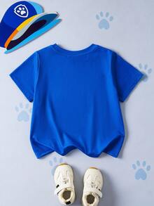 SHEIN | PAW Patrol 男童休闲日常通勤卡通狗印花短袖T恤，夏季 - 藍色 - 查看 2