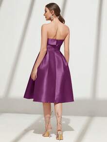 SHEIN Belle Gaun Tanpa Lengan Berlipit Warna Polos Elegan untuk Wanita, Musim Panas - Purple - View 2