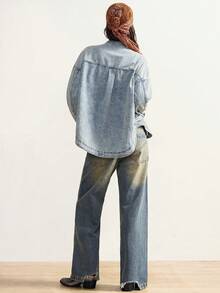 Bohemela Plus Size Rivet Decor Fashion Long Sleeve Denim Blouse - Light Wash - View 5