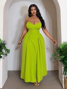 Veslaya 2026 Robe maxi verte élégante à bretelles spaghetti et taille A-line pour femmes grandes tailles, festival de musique printemps et été, Pâques, western, nomade, anniversaire, remise de diplômes, école, étudiant, décontracté, vacances, croisière, plage, bronzage, streetwear, invité de mariage, trajet, brunch, aéroport, fête, événement, gala élégant, bal, loisirs - Vert - Voir 6