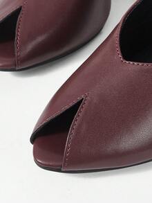 Mnmlis 女士时尚百搭通勤简约坡跟凉鞋 - 酒紅色 - 查看 3