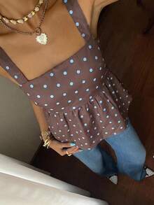 Serisse 女士波点印花系带露背荷叶边下摆粗肩带吊带衫 - 彩色 - 查看 5