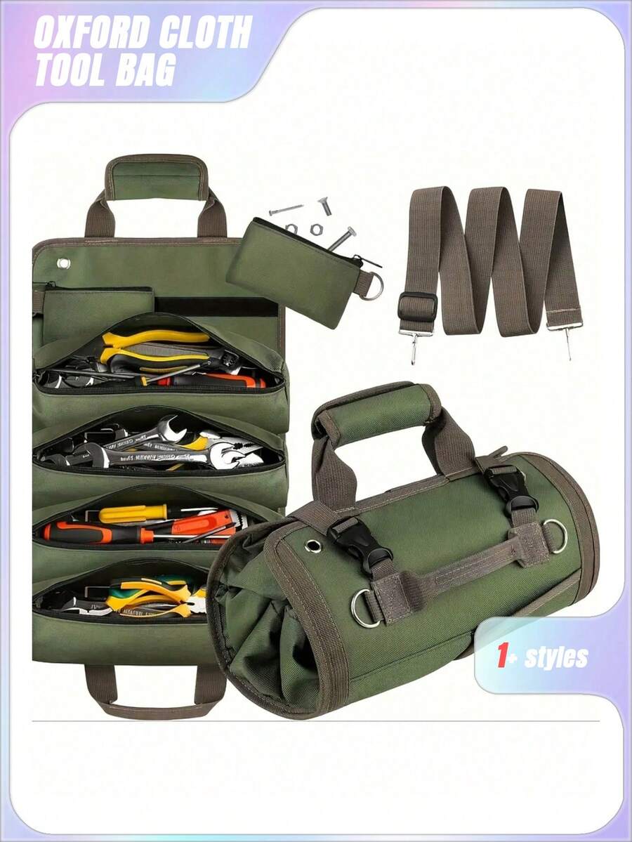 1pc CRILANO Heavy-Duty Roll-Up Tool Bag - Waterproof Oxford Cloth Organizer For Mechanics, Electricians, Carpenters & More - Durable, Portable & Stylish Industrial Gear With Multiple Compartments, Tool Storage Organizer - Multicolor - View 1