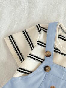 Loomiva Newborn Baby Boy/Girl Cartoon Bear Pattern Knit Soft Crew Neck Long Sleeve Raglan Pullover Top And Bib Pants 2-Piece Set - Dusty Blue - View 5