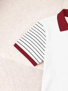 Resyla Women's Contrast Striped Print & Heart Embroidery Casual Short Sleeve Top - White - View 3