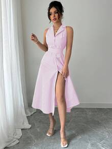 Elenzga Women's Elegant Casual Commuter Striped Dress - Pink - View 5