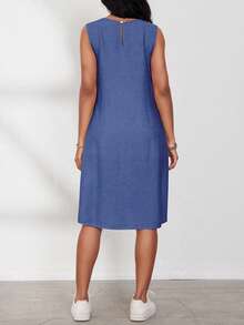 EMERY ROSE Camisa sin mangas casual de mujer con botones laterales, para verano - Azul Marino - Ver 3