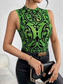 Almamuse Áo liền thân không tay in họa tiết tối giản dành cho nữ - Màu xanh Bạc hà - Xem 6