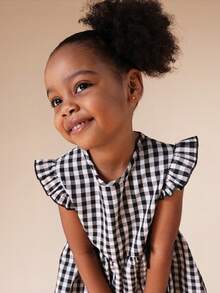 SUMWON Girls Flutter Sleeve Gingham Check Bow Dress With Ruffle Details Perfect For Special Occasions And Everyday Wear - Black - View 3
