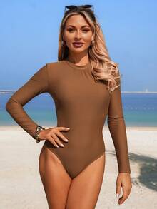 Swim Mulvari 三件套女士纯色布基尼套装：长袖上衣、长裤和随机印花长裙，中东风格泳装，夏季 - 彩色 - 查看 5