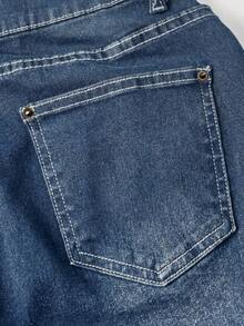 ROMWE J-Fashion Quần jeans nữ phong cách retro gợi cảm với họa tiết nhện bạc. - Rửa trung bình - Xem 4