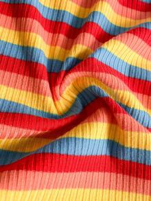 SHEIN Young Girl Casual Colorful Striped Ruffle Hem Dress, Summer - Red - View 7