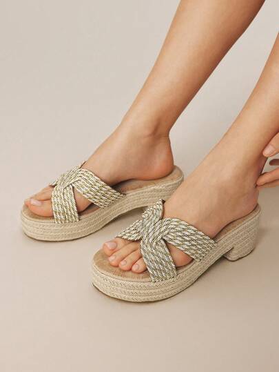 Styleloop Women's Bohemian Style Handmade Platinum Hemp Rope Woven Upper With Thick Platform Wedge Heel Sandals, Comfortable Round Toe High Heel Wedge Sandals, Suitable For Summer Beach, Casual Vacation, Bohemian Style, Retro , Western Music Festival And Party Outfits Holiday Travel Essential Boho Cowgirl Outfit