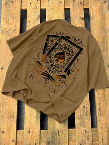 Manfinity LEGND Men's Simple Printed Fashion Short Sleeve T-Shirt Tan Graphic Tees Men Playing Card T Shirt Gambling Shirt Ace Of Spades T Shirt Men Card Shirt - Brown - View 4