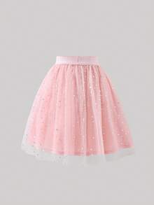 SHEIN Young Girl Sequin Mesh Casual Summer Skirt - Pink - View 2
