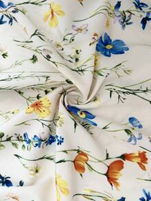 Elenzga 女士优雅花卉褶皱荷叶袖收腰A字连衣裙，度假风 - 杏色 - 查看 3