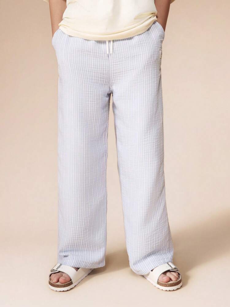 Straight Leg Striped Pants With Elastic Waist
