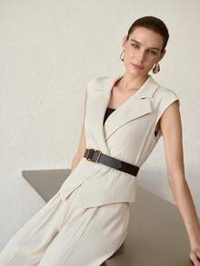 MOTF PREMIUM 女士裹身腰带西装外套，通勤必备 - 米色 - 查看 1