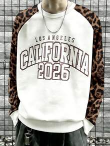 Manfinity Dauomo Men's Loose Fit Drop Shoulder Sweatshirt With Digital Leopard Print Pattern - White - View 1