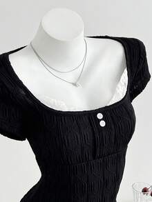 Elamini Dam T-shirt med kort ärm och kontrasterande spets, sommar, avslappnad - Grå - Visa 3