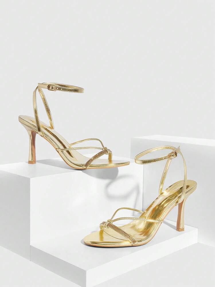 CUCCOO SZL Women's Solid Color Chain Decor Fashionable Elegant High Heel Sandals Spring Shoes Spring Break Easter Valentine's Day
