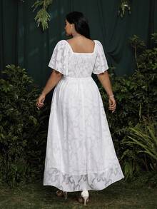 Roveilla 大码垂褶领口荷叶边花卉刺绣雪纺优雅复古休闲可爱长裙，适合度假、婚礼、伴娘等场合，白色 - 白色 - 查看 2