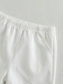 SHEIN Playful Pals 2件套婴幼儿服装，男女宝宝通用，适合6个月至3岁，黑白条纹小熊印花短袖上衣+松紧腰纯白色短裤，休闲夏季套装 - 黑色 - 查看 7