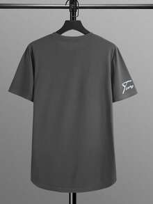 Manfinity Homme Men's Minimalist Graphic Print Round Neck Short Sleeve T-Shirt - Dark Grey - View 2