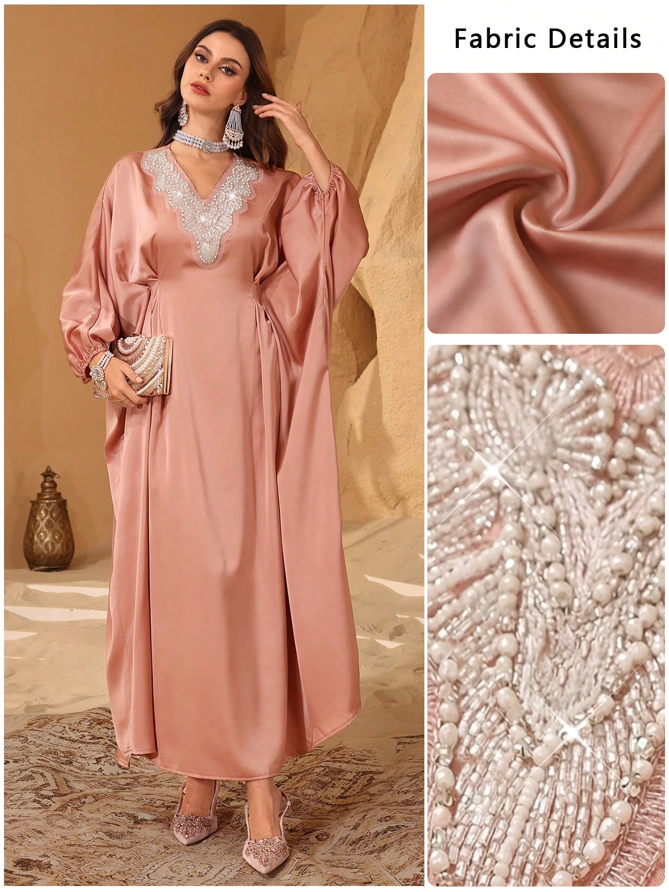 Al Najma رمضان جلابيات قفاطين فستان أنيق مزين بياق...