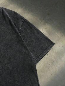 SWAVVY Áo thun nam tay ngắn dáng rộng, kiểu dáng thường ngày, màu đen, thêu họa tiết trước và sau, thích hợp cho mùa hè. - màu đen - Xem 4